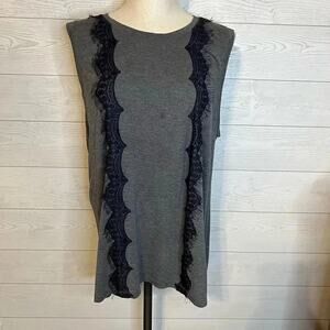 LOFT heather gray tank top with black eyelash lace  Size XL